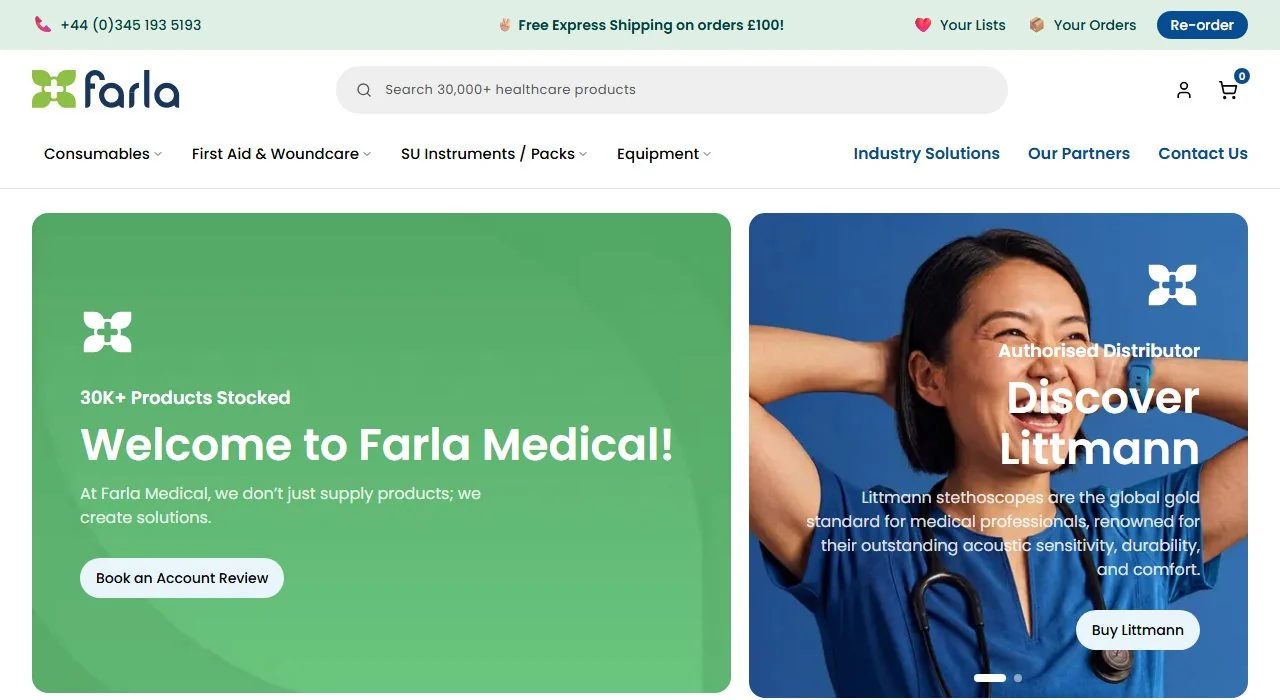 The Farla Medical website homepage